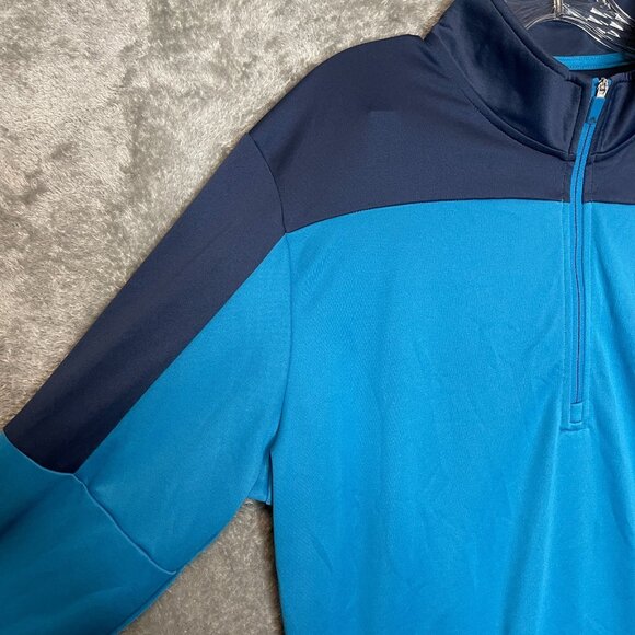 adidas Men Primegreen Colorblock Essentials UPF 1/4 Zip Pullover Stretch Blue L - Picture 3 of 13